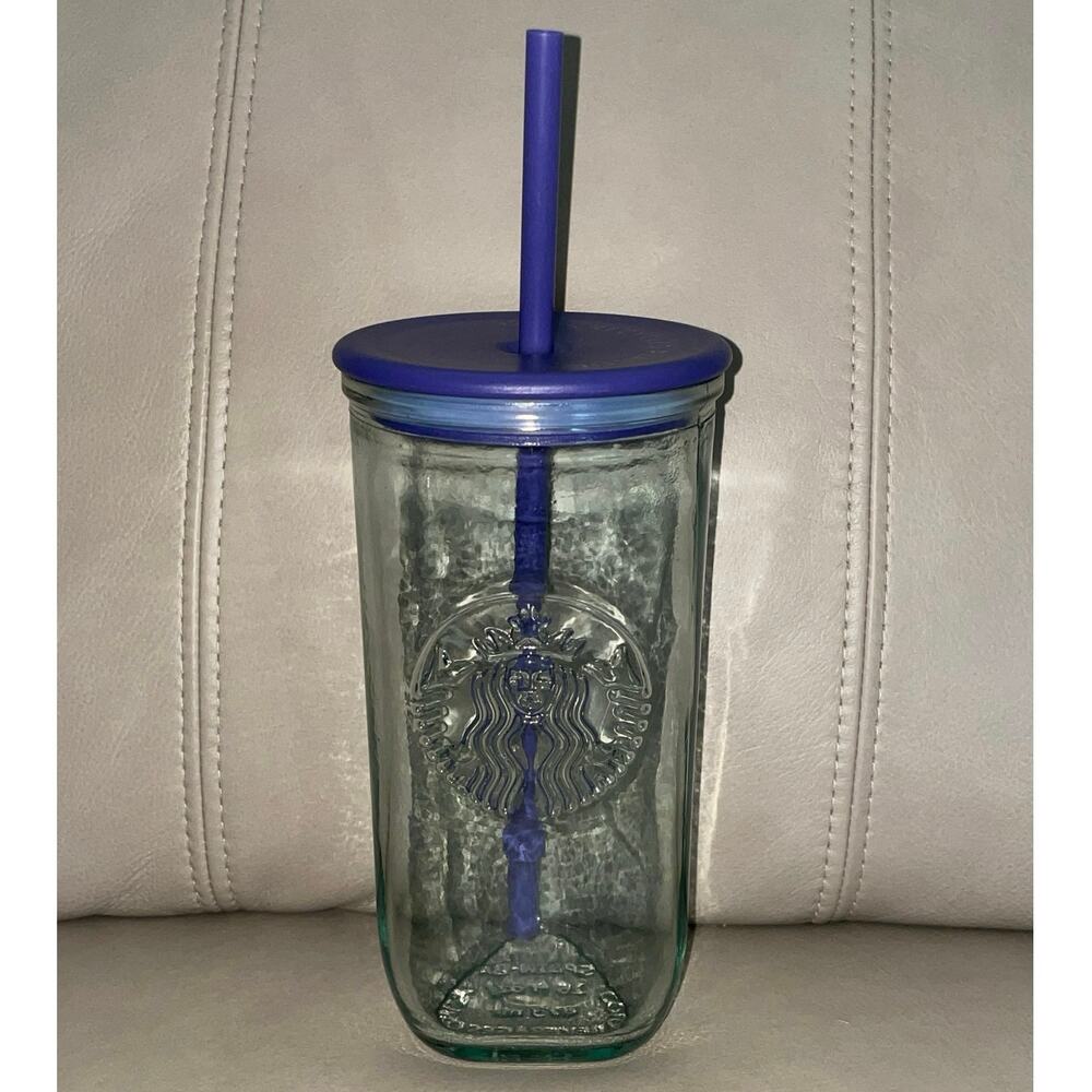 Starbucks Winter 2025 Purple Recycled Triangle Glass Tumbler 16 oz Grande EUC